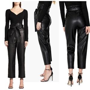 Bardot Black Debbie Textured Faux Leather hi-rise paperbag tapered Pants Sz XXL